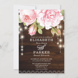 Invitation Rustic Bois Chaîne Lumière Mariage Rose