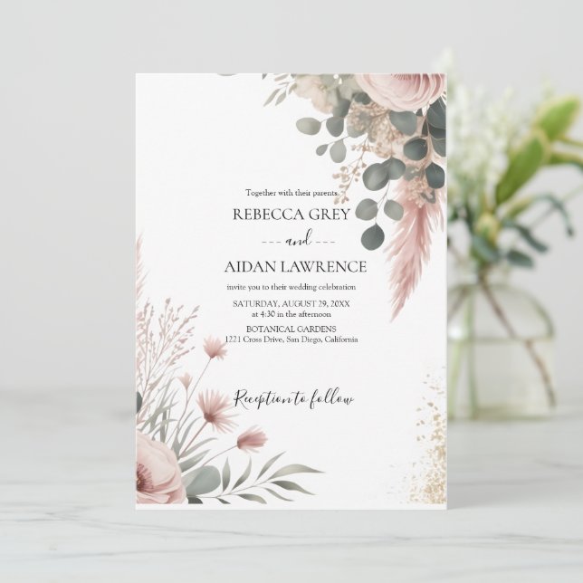 Invitation Rustic Botanical Eucalyptus Greenery Wedding  (Debout devant)