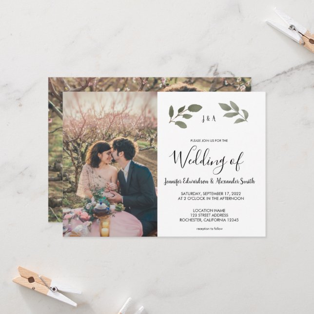 Invitation Rustic botanical monogrammed photo Wedding (Devant/Arrière en situation)