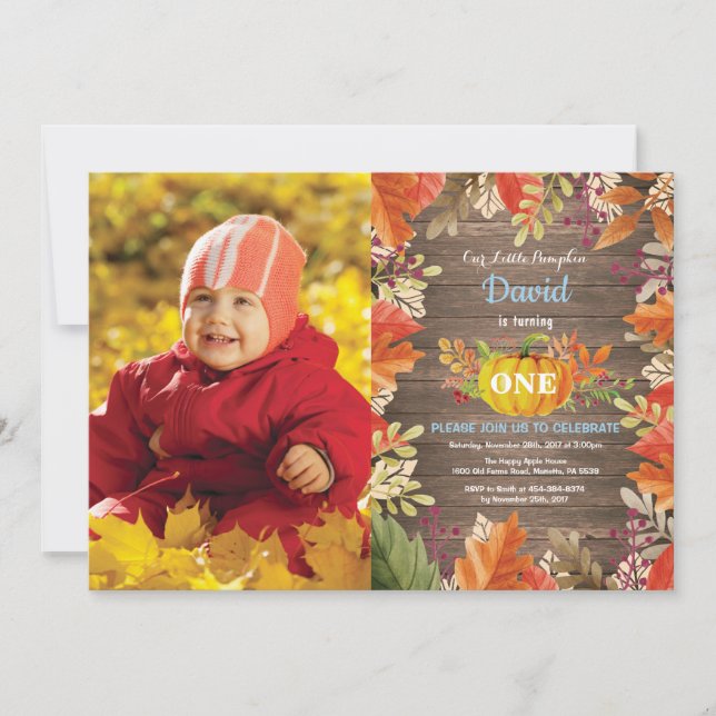 Invitation Rustic Boy Citrouille Automne Anniversaire Invitat (Devant)