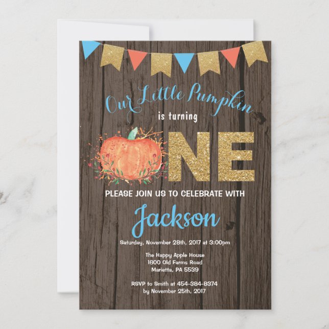 Invitation Rustic Boy Citrouille Automne Anniversaire Invitat (Devant)