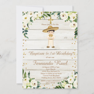 Invitation Rustic Boy Gold Baptême premier anniversaire Mexic