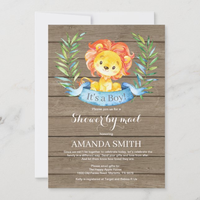 Invitation Rustic Boy Lion Baby shower par courrier (Devant)