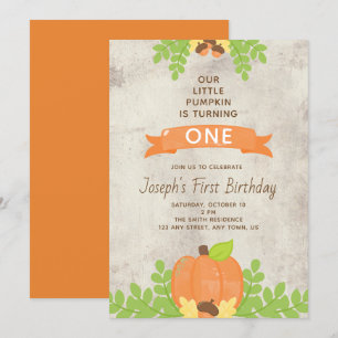 Invitation Rustic Boys Our Little Citrouille Acorns 1er Anniv