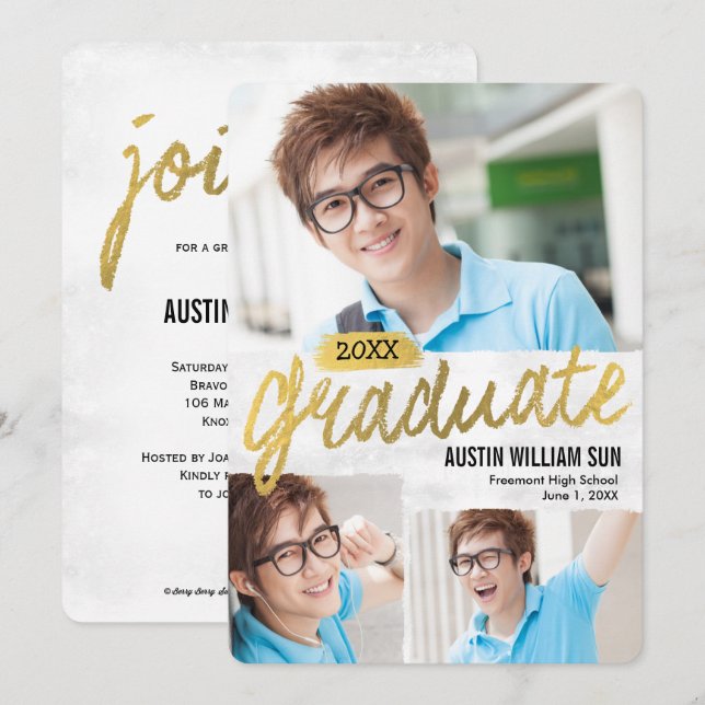 Invitation Rustic Brush Graduation Announcement Invite (Devant / Derrière)