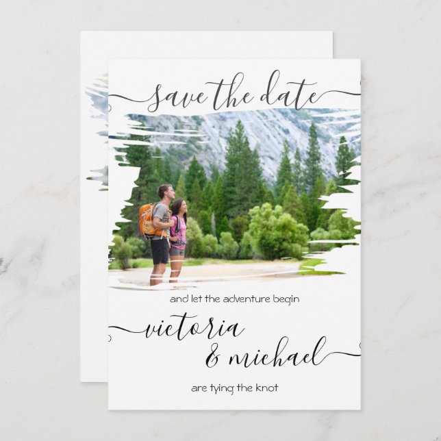 Invitation Rustic Brush stroke Mariage Photo Enregistrer la d (Devant / Derrière)