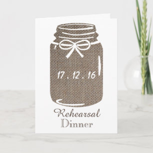 Invitation Rustic Burlap Mason Jar Dîner de répétition Mariag