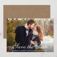 Rustic Burlap Save the Date Couple Photo