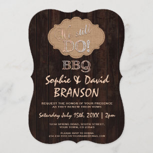 Invitation Rustic Burlap Wood Nous continuons à faire BBQ Inv