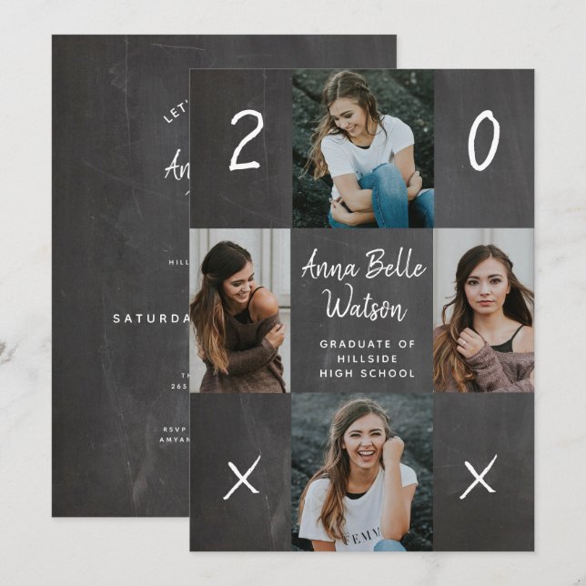 Invitation Rustic Chalk Photo Collage School Graduation Party (Devant / Derrière)