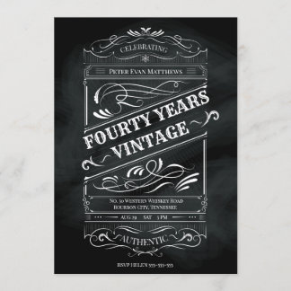 Invitation Rustic Chalkboard 40e anniversaire Homme Vintage
