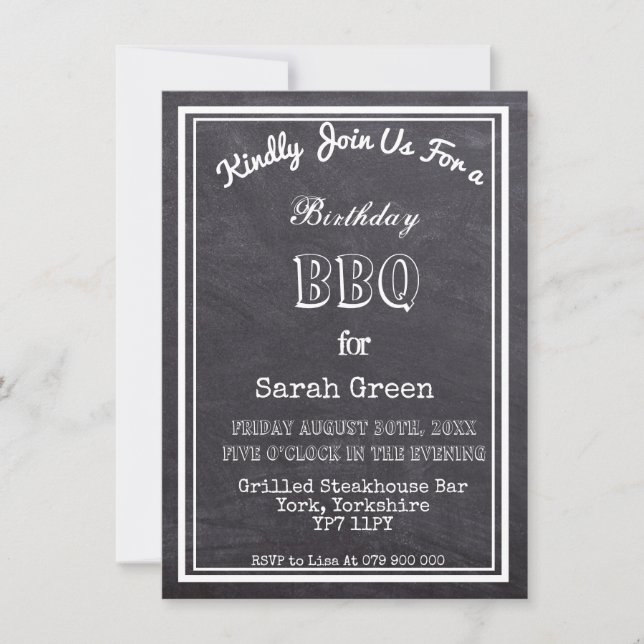 Invitation Rustic Chalkboard Anniversaire Fête BBQ (Devant)