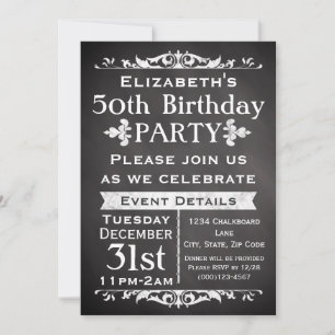 Invitation Rustic Chalkboard Ardoise 50e fête d'anniversaire