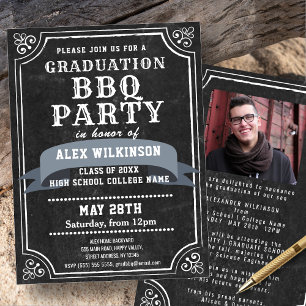 Invitation Rustic Chalkboard Graduation BBQ Party Photo