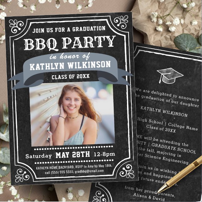 Invitation Rustic Chalkboard Graduation BBQ Party Photo (Créateur téléchargé)