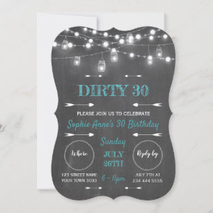 Invitation Rustic Chalkboard String Lights Dirty 30 Anniversa