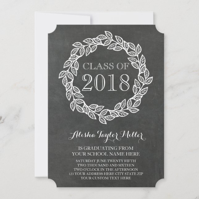 Invitation Rustic Chalkboard Wreath Photo 2018 Graduation (Devant)