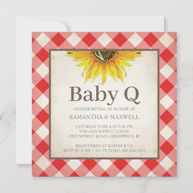 Invitation Rustic Checker Genre Révéler Baby shower rouge (Devant)