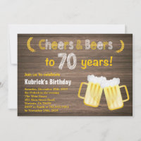 Rustic Cheers and Beers 70e anniversaire Invitatio