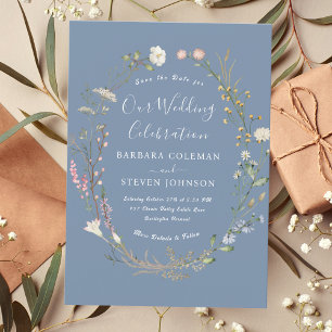 Invitation Rustic Chic Boho Fleur sauvage Periwinkle Mariage