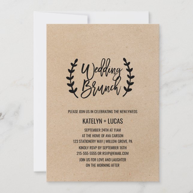 Invitation Rustic Chic Faux Kraft Mariage de calligraphie Bru (Devant)