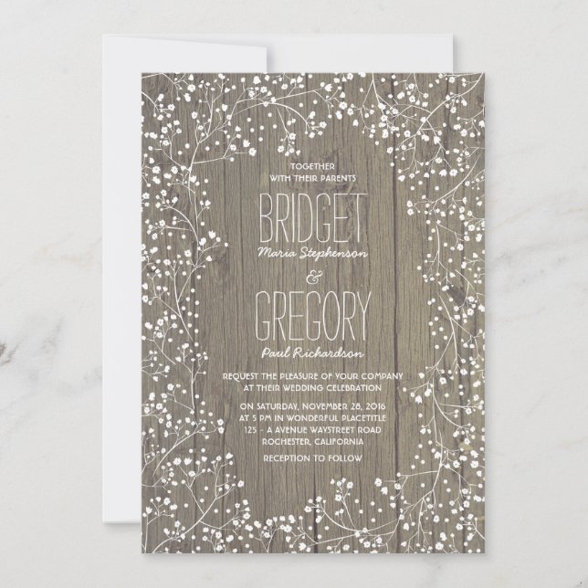 Invitation Rustic Country Baby's Breath Mariage (Devant)