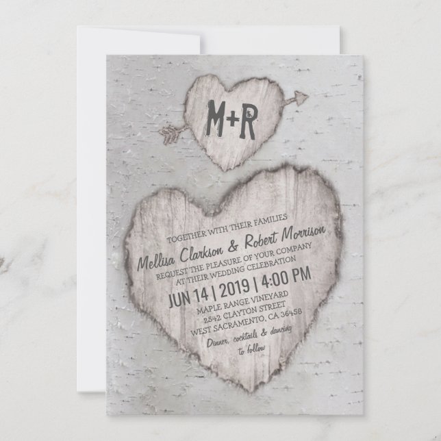 Invitation Rustic Country Bark Birch Mariage (Devant)
