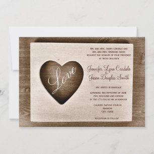 Invitation Rustic Country Barn Wood Love Coeur Wedding Invita
