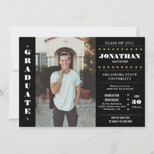 Invitation Rustic Country Black Gold Photo Graduation