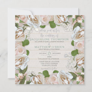 Invitation Rustic Country Blush Rose Floral Moderne Wreath