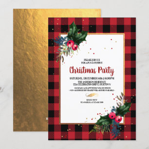 Invitation Rustic Country Buffalo Check Christmas Party