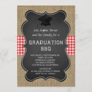 Invitation Rustic Country Burlap Chalkboard GRADUATION BBQ