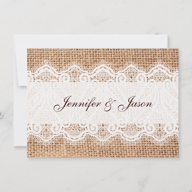 Invitation Rustic Country Burlap et dentelle mariage invitati (Devant)