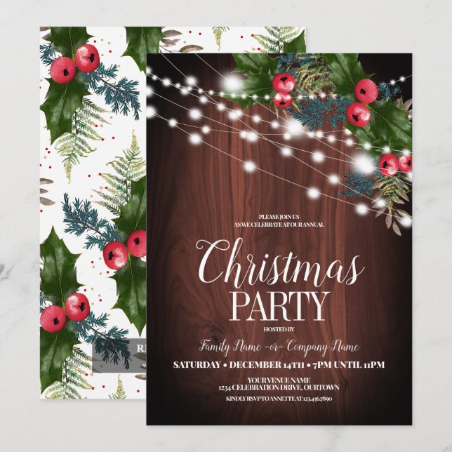Invitation Rustic Country Christmas Twinkle Fête des lumières (Devant / Derrière)
