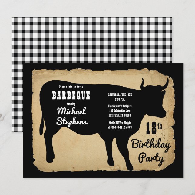 Invitation Rustic Country Cow 18ème anniversaire de fête Barb (Devant / Derrière)