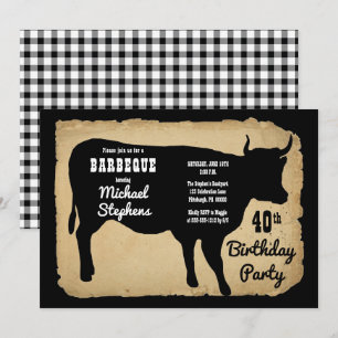 Invitation Rustic Country Cow 40th Birthday Party Barbeque