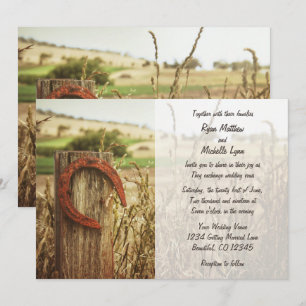 Invitation Rustic Country Fence et Horseshoe Wedding Invitati