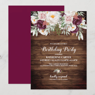 Invitation Rustic Country Floral Aquarelle fête d'anniversair