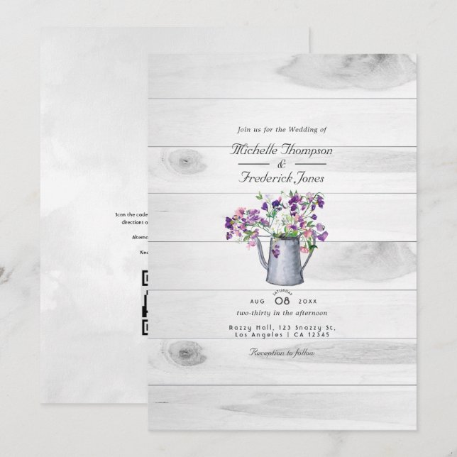 Invitation Rustic Country Garden Floral QR Code RSVP Mariage (Devant / Derrière)