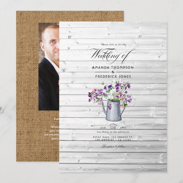 Invitation Rustic Country Garden Pois doux Mariage Floral Inv (Devant / Derrière)