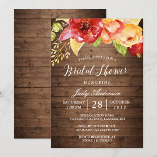 Invitation Rustic Country Grange Bois Floral Fête des mariées