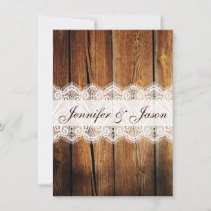 Invitation Rustic Country Grange Dentelle en bois de bois Inv