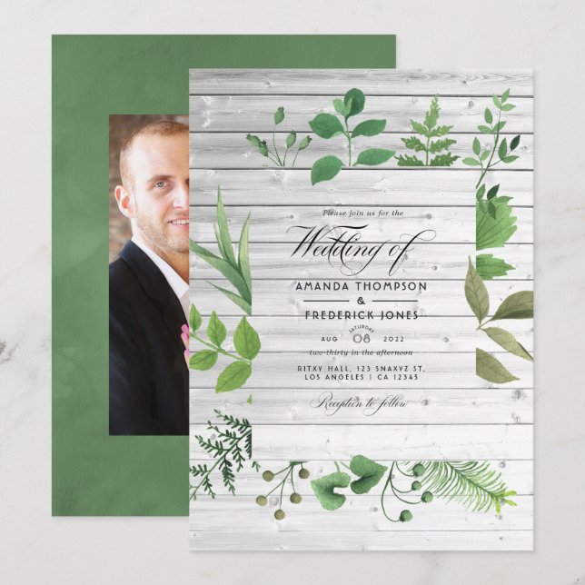 Invitation Rustic Country Grange Verdure Mariage Photo (Devant / Derrière)