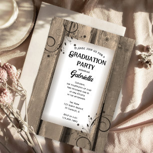 Invitation Rustic Country Grange Wood Floral Graduation Party