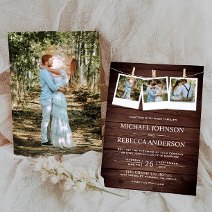 Invitation Rustic Country Grange Wood Photo Collage Mariage