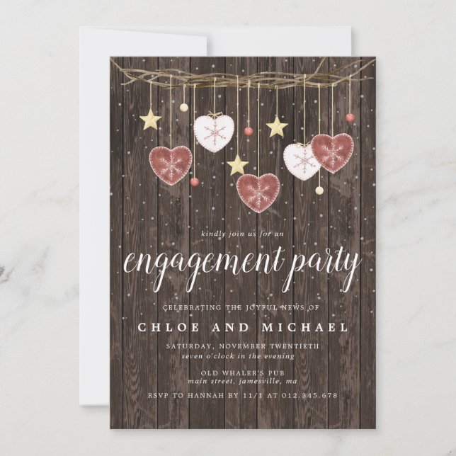 Invitation Rustic Country Heart Winter Engagement Party (Devant)