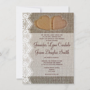 Invitation Rustic Country Hearts Burlap Lace Wedding Invite