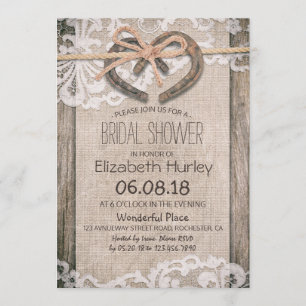 Invitation Rustic Country Horseshoe Burlap Lace Fête des mari