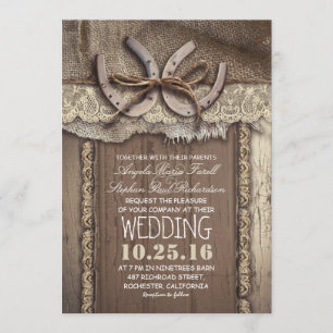 Invitation Rustic Country Horseshoe et Burlap Lace Mariage