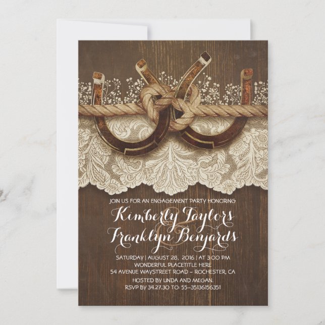 Invitation Rustic Country Horseshoes Couple Engagement Party (Devant)